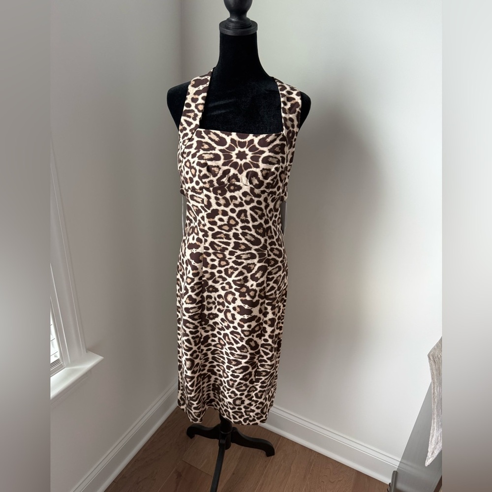 NWT DKNY Criss Cross Sleeveless Leopard Print Bodycon Dress Size 2 - Picture 3 of 9